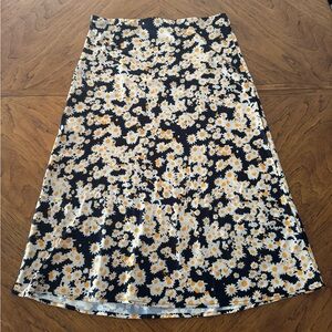 Black and Yellow Floral A-Line Skirt - Would fit medium-xl